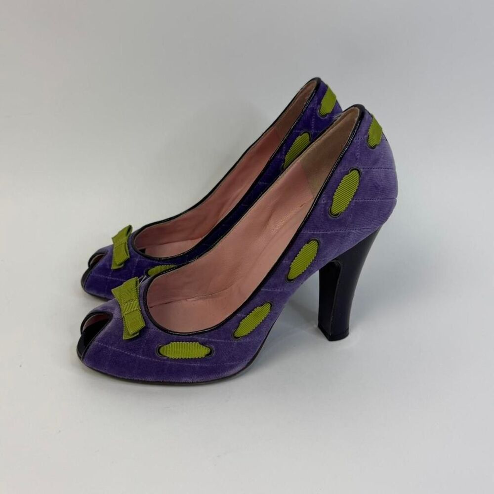 Marc Jacobs Vintage 90s Y2K Quilted Purple Velvet Peep-toe Pumps